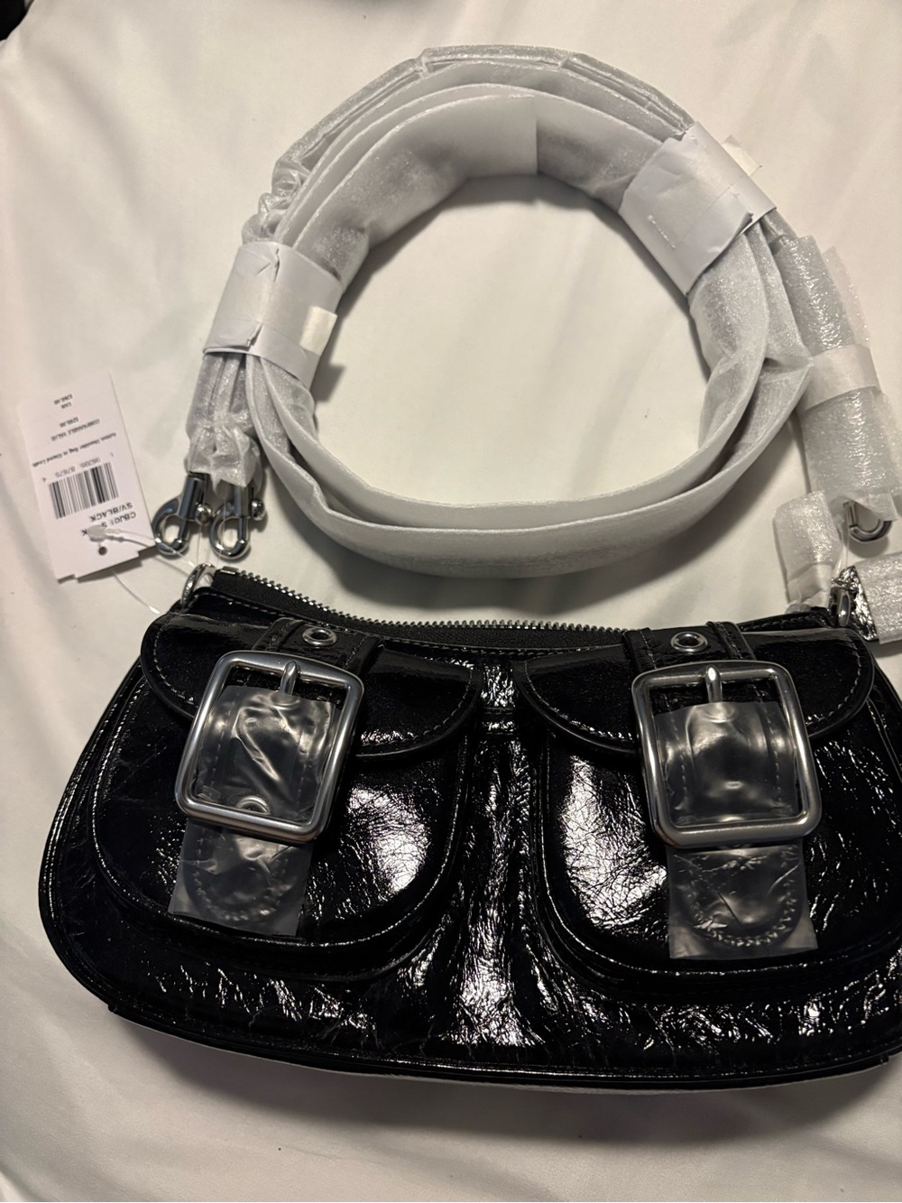 Coach Black Patent Shoulder Bag with Silver Buckles
